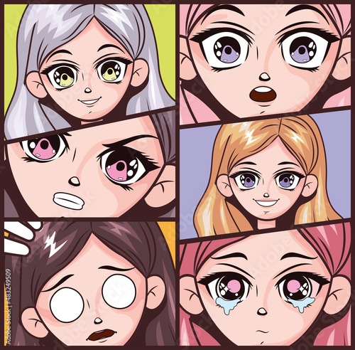 six anime emotions faces