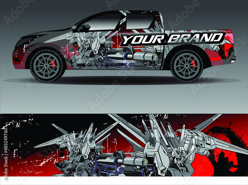 Car wrap design vector. Graphic abstract stripe racing background kit designs for wrap vehicle, race car, rally, adventure and livery