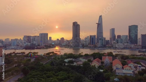 Wallpaper Mural Aerial view of Ho Chi Minh City skyline and skyscrapers in center of heart business at Ho Chi Minh City downtown. Financial and business centers in developed Vietnam. Torontodigital.ca