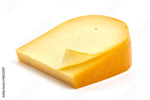 Gouda cheese, isolated on white background.