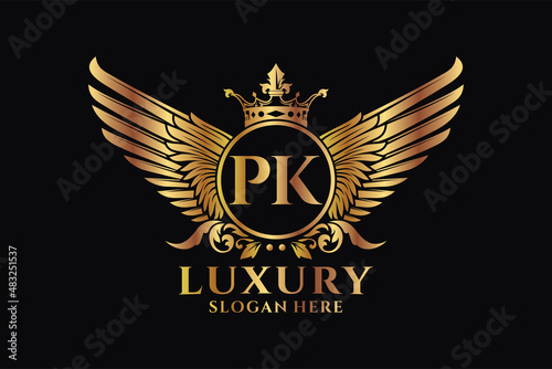 Luxury royal wing Letter PK crest Gold color Logo vector, Victory logo, crest logo, wing logo, vector logo template.