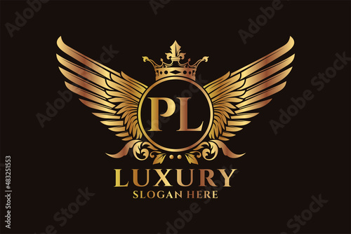 Luxury royal wing Letter PL crest Gold color Logo vector, Victory logo, crest logo, wing logo, vector logo template.
