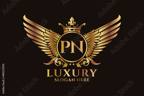 Luxury royal wing Letter PN crest Gold color Logo vector, Victory logo, crest logo, wing logo, vector logo template.