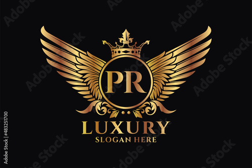 Luxury royal wing Letter PR crest Gold color Logo vector, Victory logo, crest logo, wing logo, vector logo template.