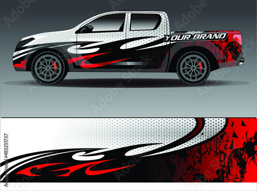 Car wrap design vector. Graphic abstract stripe racing background kit designs for wrap vehicle, race car, rally, adventure and livery
