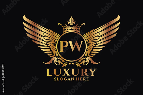 Luxury royal wing Letter PW crest Gold color Logo vector, Victory logo, crest logo, wing logo, vector logo template.