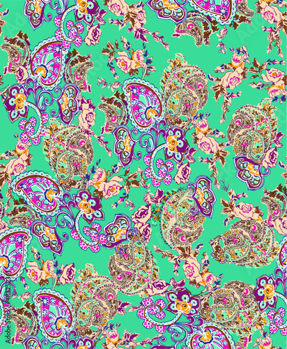 Tracery seamless calming pattern. Mehndi design. Ethnic colorful doodle texture. Curved doodling paisley background.