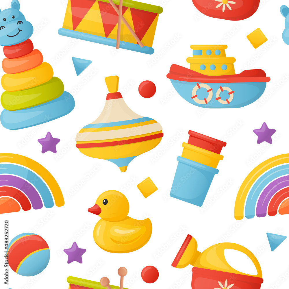 pattern with children's toys. vector colorful illustration in cartoon style