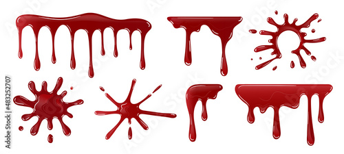 A drop of blood on a white background. Red splash stain, horrible stain. red smudges. Liquid paint vector illustration