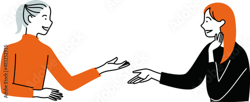 2人で話をする女性のイラスト　シンプルタッチ