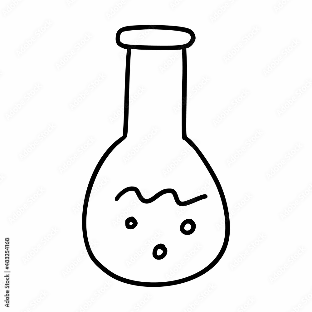 Test tube for experiments. Chemical experiment. Vector doodle illustration. Sticker. Chemistry and physics. Test tube for experiments. Chemical experiment. Vector doodle illustration. Sticker. Chemistry and physics.