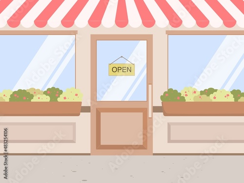 Exterior of a shop or coffee shop. Local small business. Vector flat illustration