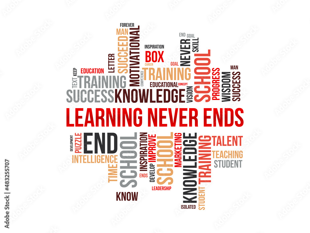Learning never ends word cloud template. Creative concept vector background. Learning never ends word cloud template. Creative concept vector background.