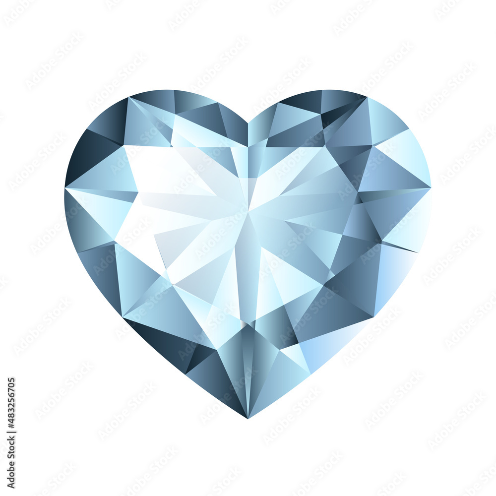 Shining diamond shape of heart. Blue white crystal heart shape isolated on white Shining diamond shape of heart. Blue white crystal heart shape isolated on white