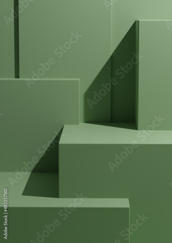 Minimal Pastel Green Background 3D Studio Mockup Scene with Podiums and Levels for Product Display and Presentation