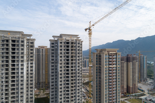 Aerial view of apartment construction site in China