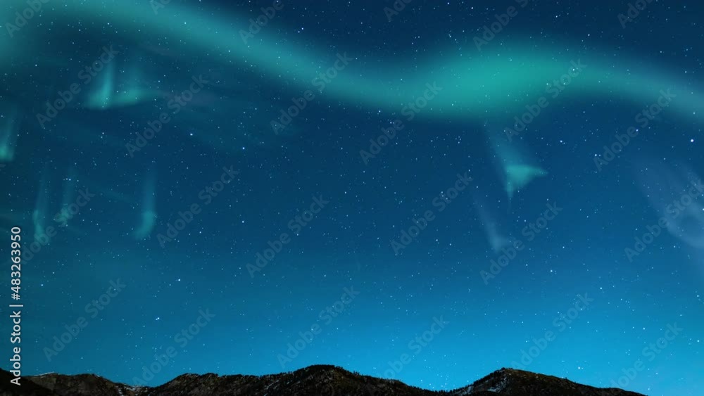Northern Lights Blueish Green Loop Winter Mountain Peaks
