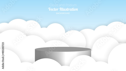 podium and cloud vector illustration in paper style.product display design template