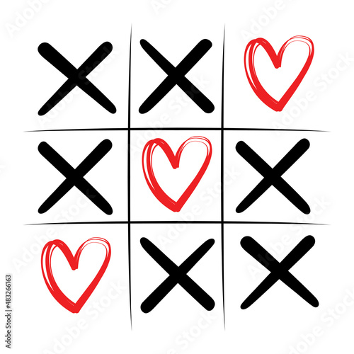 Tic-tac-toe game with hearts for valentine's day design concept.