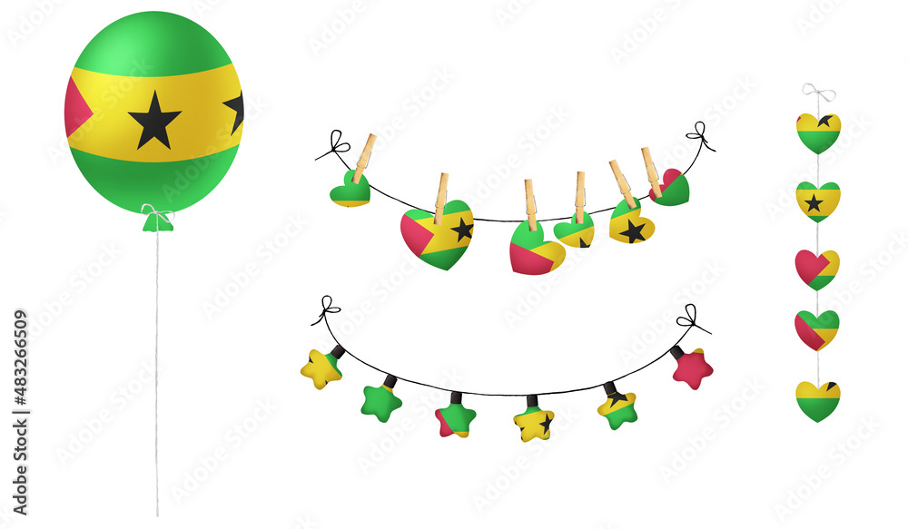 Obraz premium Festival set in colors of national flag. Clip art on white background. Sao Tome