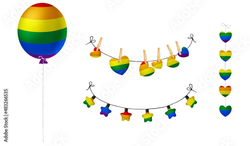 Festival set in colors of LGBT flag. Clip art on white background photo