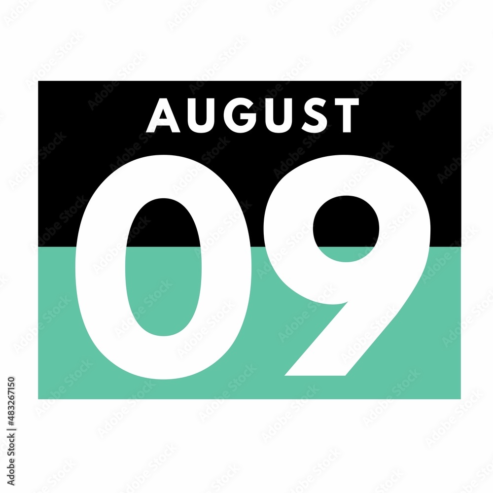 August 9 . Flat daily calendar icon .date ,day, month .calendar for the month of August