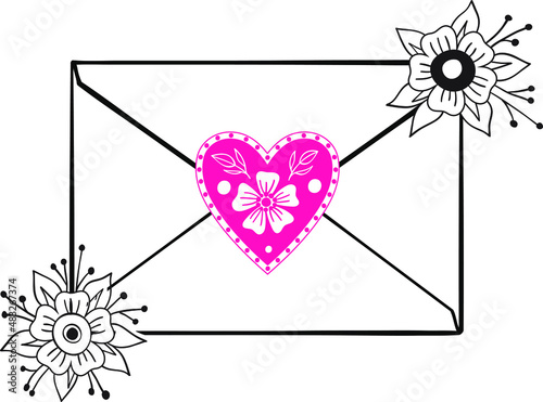 Love message with heart and flowers. Paper letter with a declaration of love.