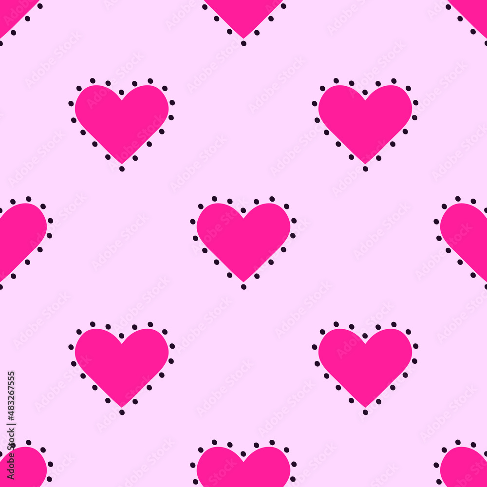 Pink hearts. Cute love. Seamless pattern on the pink background.