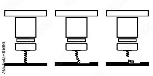Milling machine head spindle CNC with drill bit or end mill broken flat vector icon design.
