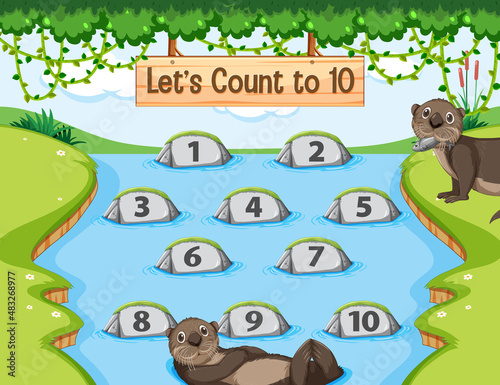 Forest scene with Let s count to 10 game template