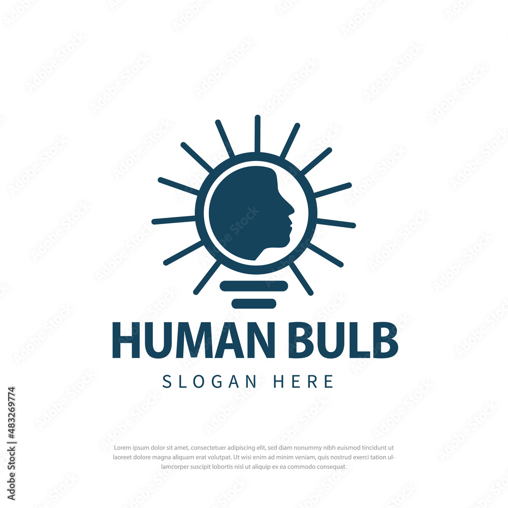Obraz premium Creative logo Smart lamp icon human silhouette vector human head light bulb concept