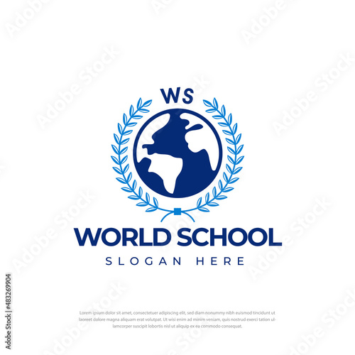 Creative circle design education world logo, symbol, rice icon, globe. design template
