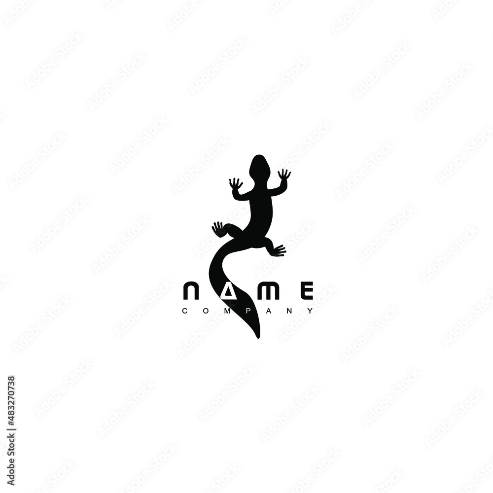 Lizard logo, Salamander simple icon. Silhouette, black and white Lizard logo, Salamander simple icon. Silhouette, black and white