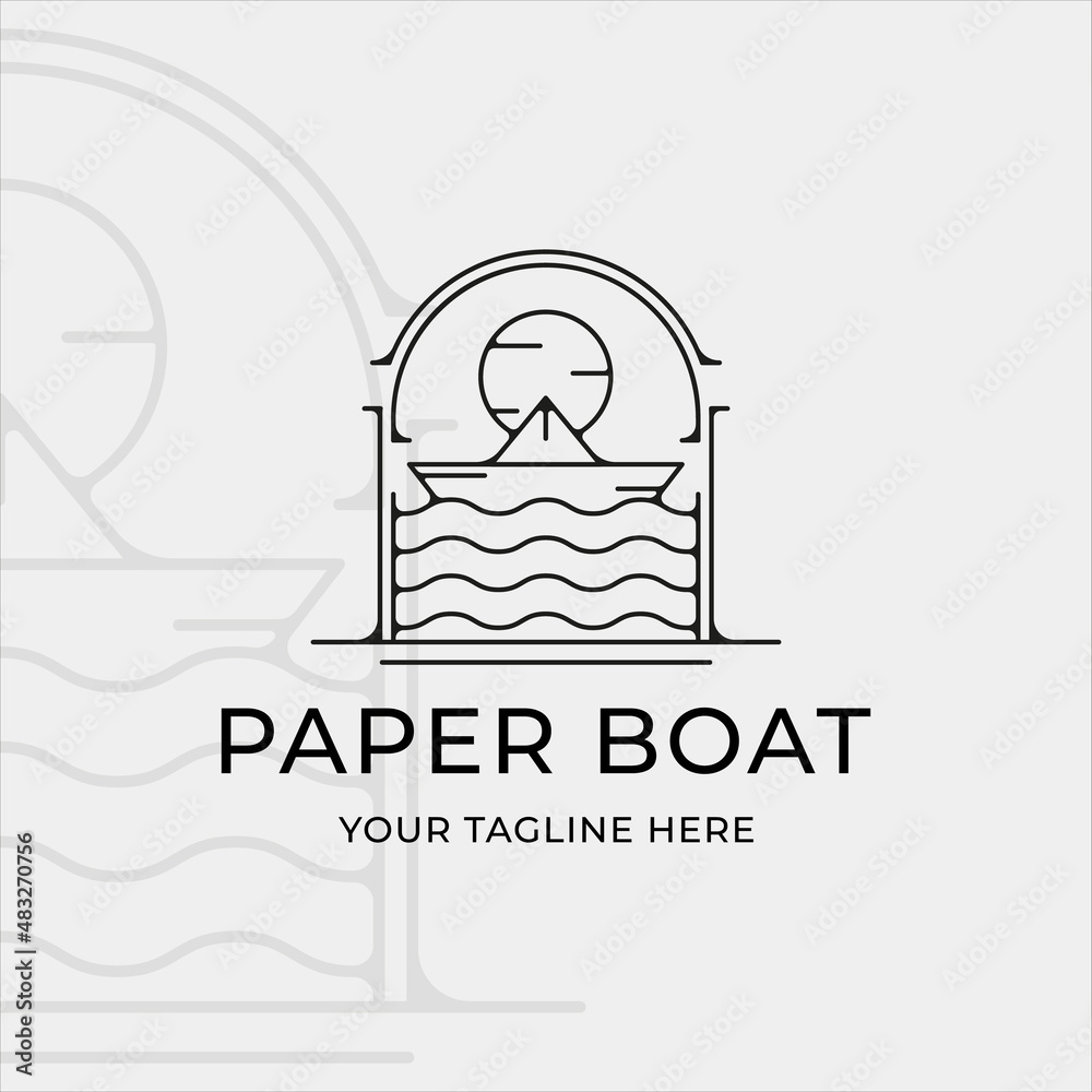 Paper Boat Logo Line Art Vector Illustration Template Icon Graphic