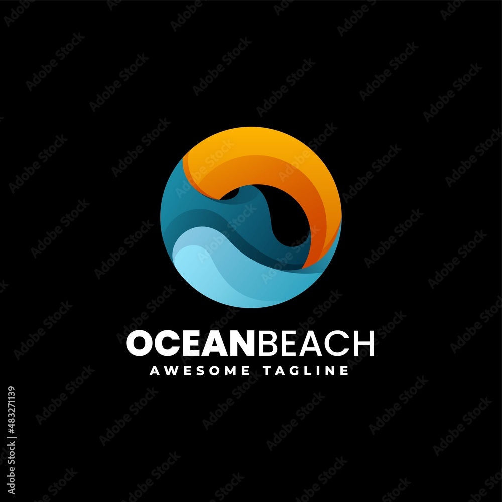Vector Logo Illustration Ocean Beach Gradient Colorful Style.