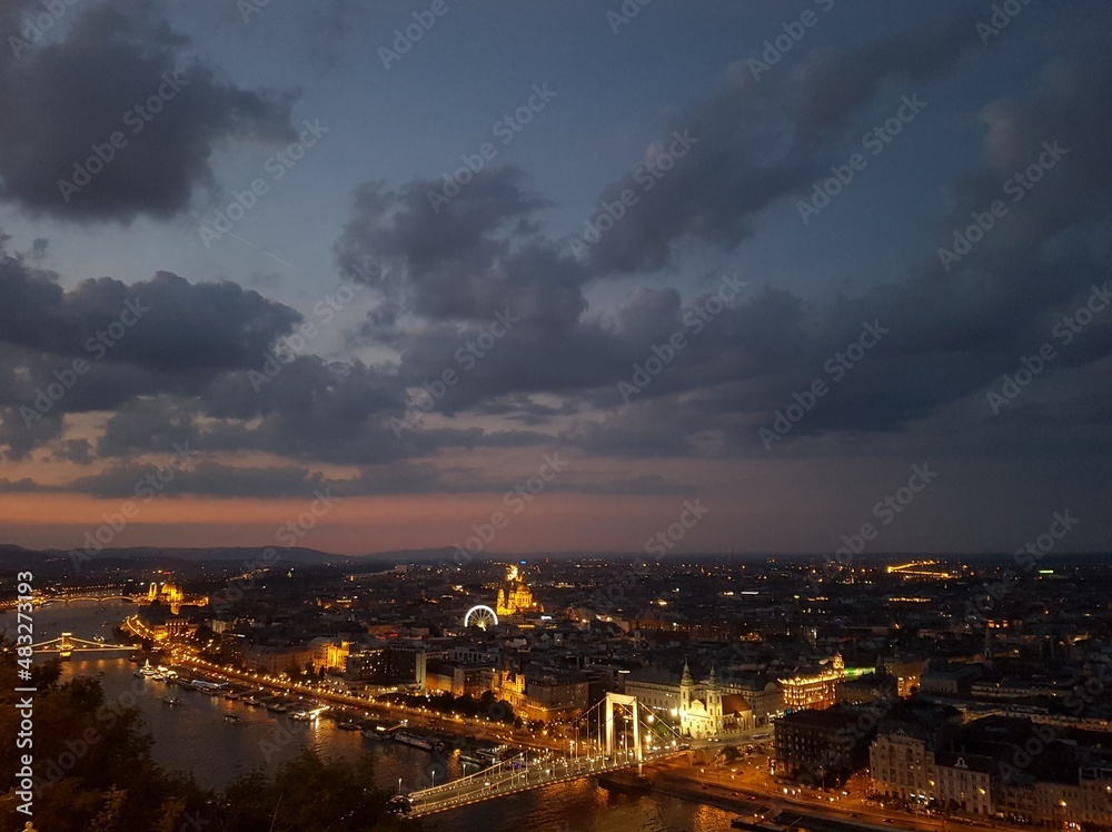beautiful sunset landscape and clouds on the city night view, Budapest, Hungary