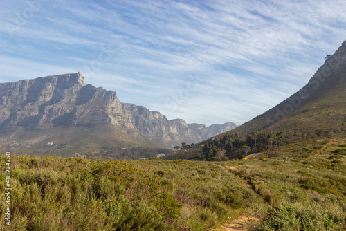 View on Table Mountain (left) and Lion's Head (right) taken from Signal Hill in Cape Town, South Africa