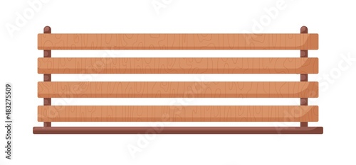 Wood fence. Wooden balcony and terrace fencing with horizontal planks. Farm railing, enclosure. Banister, architecture element. Flat vector illustration of handrail isolated on white background
