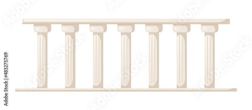 Balustrade with stone pillars for fencing and railing. Fence decoration. Balcony handrail with columns. Decorative architecture element. Flat vector illustration isolated on white background