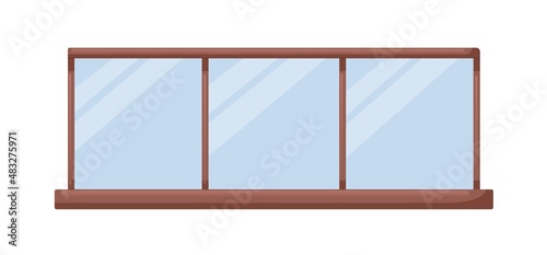 Wood and glass fence for balcony and terrace. Modern fencing  railing. Handrail panel. Plexiglass and wooden banister. Architecture element. Flat vector illustration isolated on white background