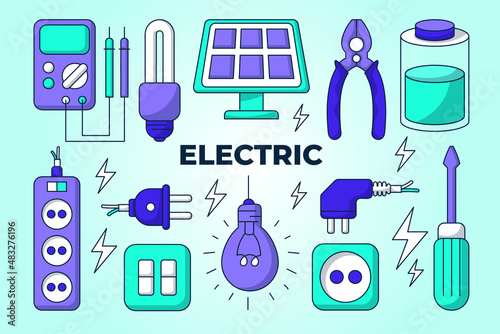 Electric tools equipment with colored hand drawn lineal design