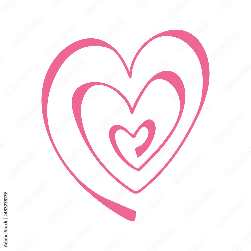 One line style doodle hearts isolated on background