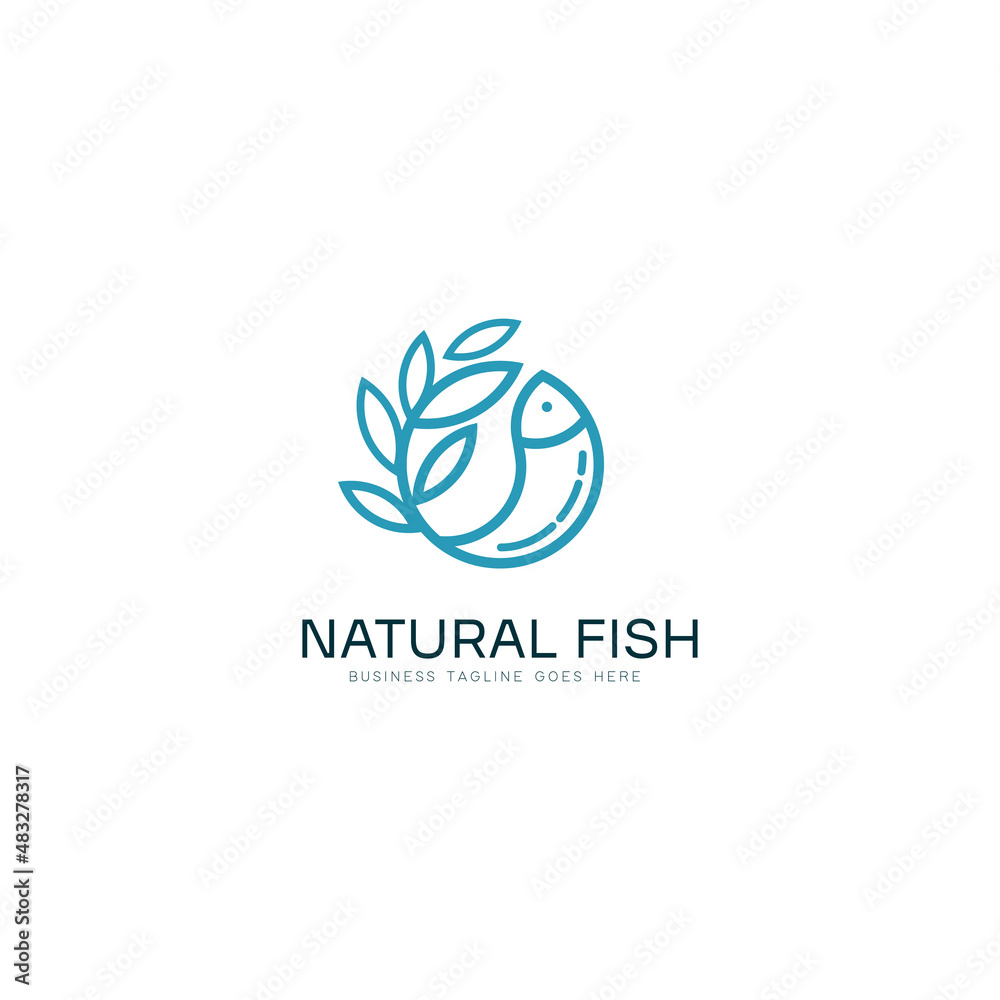 Line art styled vector logo with fish and plant shapes
