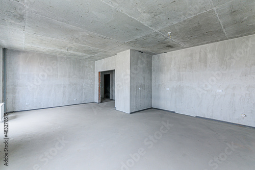 Russia, Moscow- May 19, 2020: interior apartment rough repair for self-finishing. interior decoration, bare walls of the room, stage of construction
