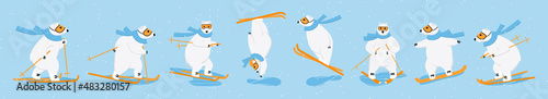 Polar bear ski, snowboard, and cross-country race. Outside winter sport concept.