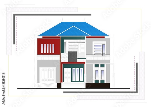 two-story house facade design drawing