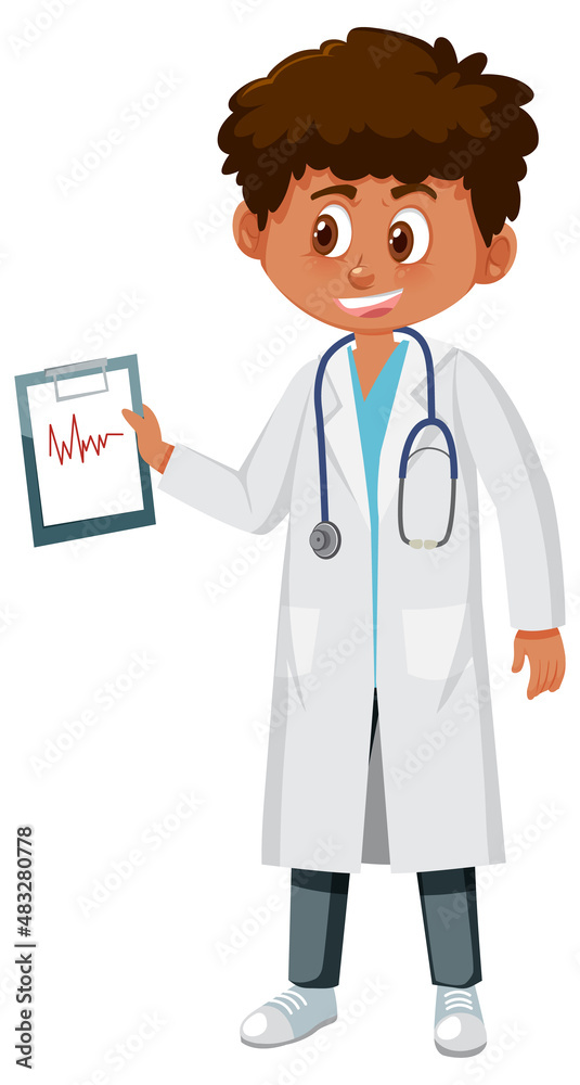 A male doctor cartoon character on white background A male doctor cartoon character on white background