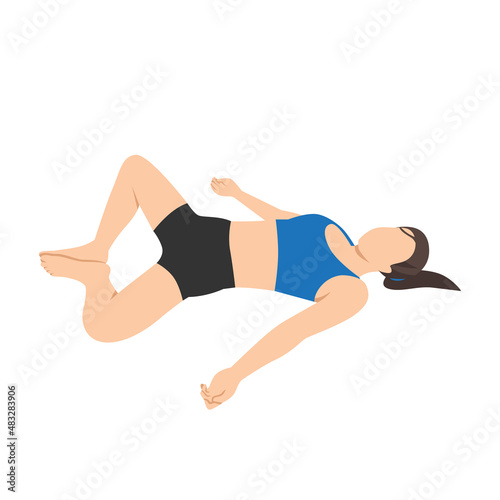 Woman doing reclining bound angle pose Gupta buddha konasana exercise. Flat vector illustration isolated on white background