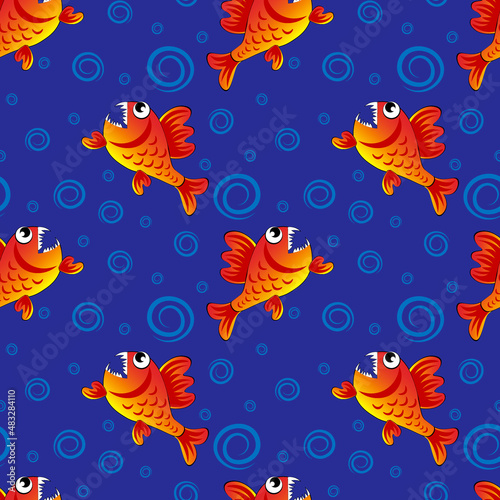 predatory evil piranha fish. Fabulous underwater world. Styling  cartoon style. Design element