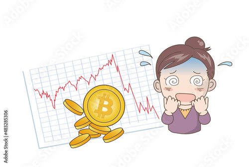 ビットコイングラフ・暴落で慌てる女性
